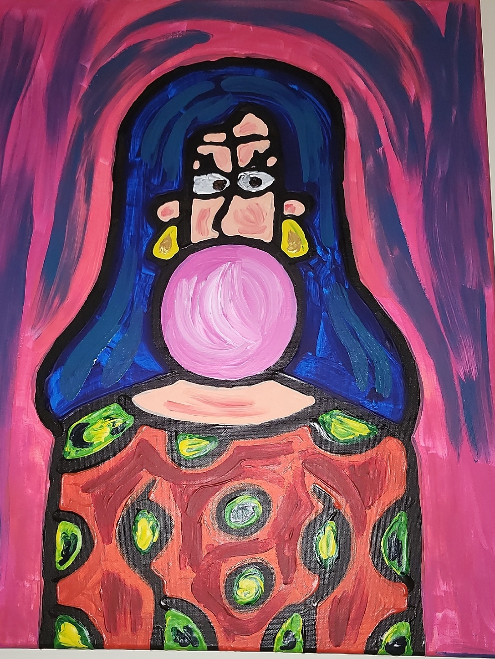 Vibrant Pink Bubblegum Portrait Wall Art